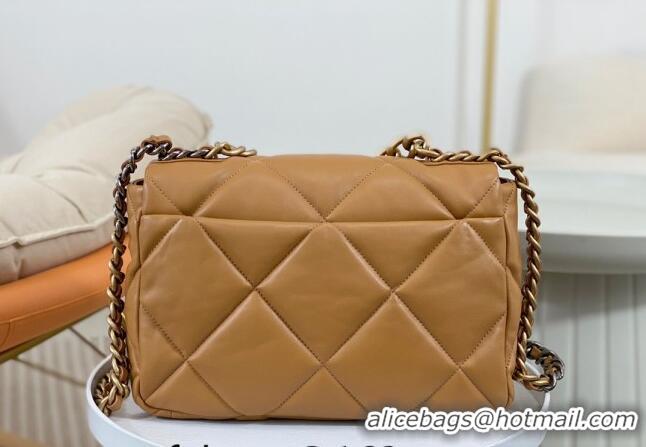 Famous Brand Chanel 19 Shiny Lambskin Large Flap Bag AS1161 Caramel Brown 2024