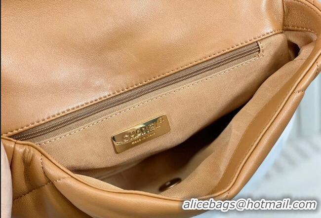 Famous Brand Chanel 19 Shiny Lambskin Large Flap Bag AS1161 Caramel Brown 2024