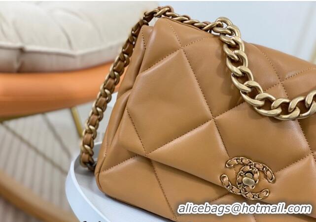 Famous Brand Chanel 19 Shiny Lambskin Large Flap Bag AS1161 Caramel Brown 2024