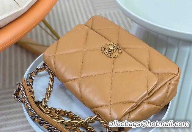 Famous Brand Chanel 19 Shiny Lambskin Large Flap Bag AS1161 Caramel Brown 2024