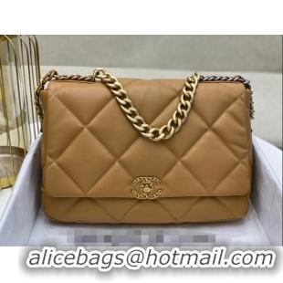 Good Taste Chanel 19 Shiny Lambskin Maxi Flap Bag AS1162 Caramel Brown 2024