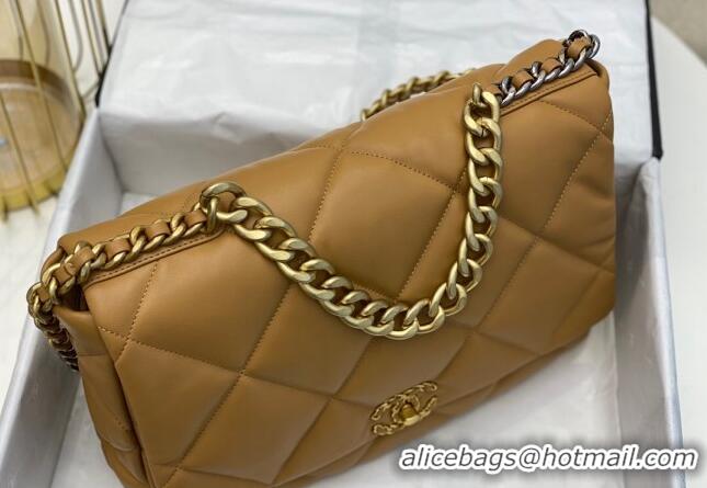 Good Taste Chanel 19 Shiny Lambskin Maxi Flap Bag AS1162 Caramel Brown 2024