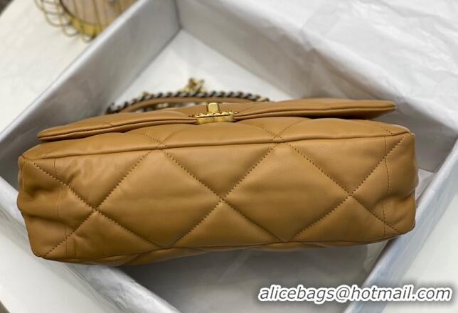 Good Taste Chanel 19 Shiny Lambskin Maxi Flap Bag AS1162 Caramel Brown 2024