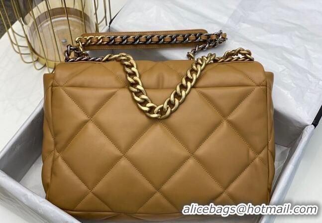 Good Taste Chanel 19 Shiny Lambskin Maxi Flap Bag AS1162 Caramel Brown 2024