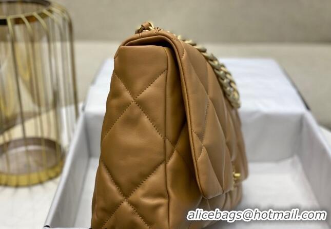 Good Taste Chanel 19 Shiny Lambskin Maxi Flap Bag AS1162 Caramel Brown 2024