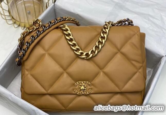 Good Taste Chanel 19 Shiny Lambskin Maxi Flap Bag AS1162 Caramel Brown 2024