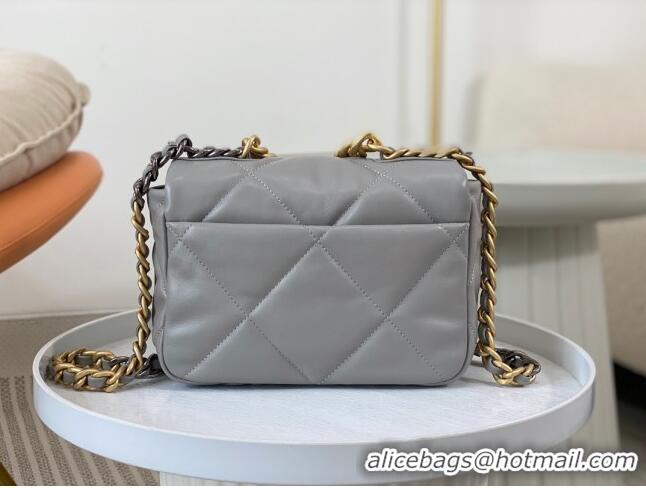 Popular Style Chanel 19 Shiny Lambskin Mini Flap Bag AS1159 Grey 2024