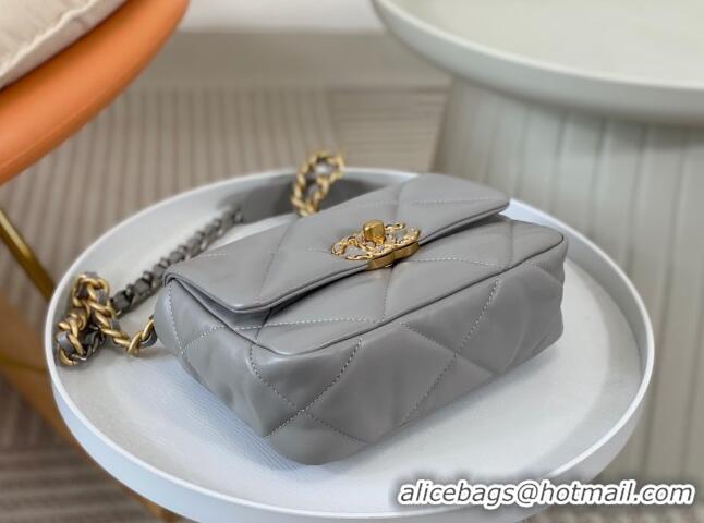 Popular Style Chanel 19 Shiny Lambskin Mini Flap Bag AS1159 Grey 2024