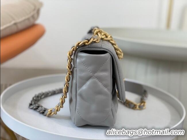 Popular Style Chanel 19 Shiny Lambskin Mini Flap Bag AS1159 Grey 2024