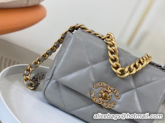 Popular Style Chanel 19 Shiny Lambskin Mini Flap Bag AS1159 Grey 2024