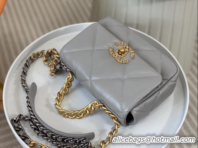 Popular Style Chanel 19 Shiny Lambskin Mini Flap Bag AS1159 Grey 2024