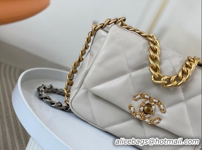 Unique Style Chanel 19 Shiny Lambskin Mini Flap Bag AS1159 White 2024