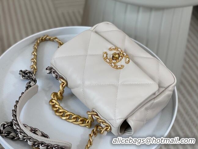 Unique Style Chanel 19 Shiny Lambskin Mini Flap Bag AS1159 White 2024