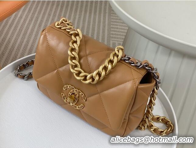 Reasonable Price Chanel 19 Shiny Lambskin Mini Flap Bag AS1159 Brown 2024