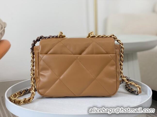 Reasonable Price Chanel 19 Shiny Lambskin Mini Flap Bag AS1159 Brown 2024