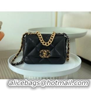 Grade Quality Chanel 19 Shiny Lambskin Mini Flap Bag AS1159 Black 2024