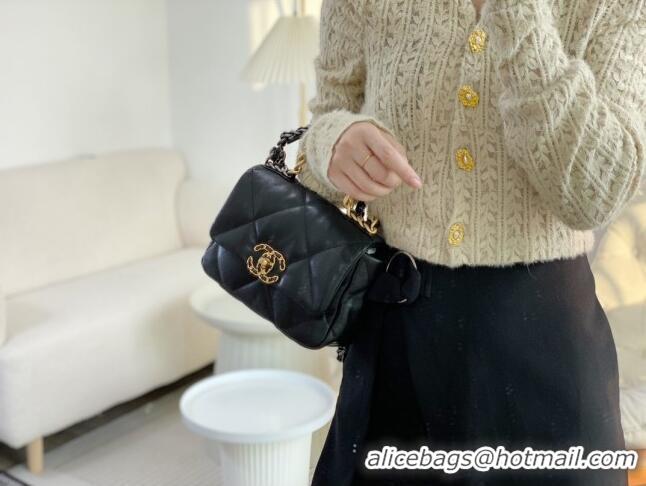 Grade Quality Chanel 19 Shiny Lambskin Mini Flap Bag AS1159 Black 2024