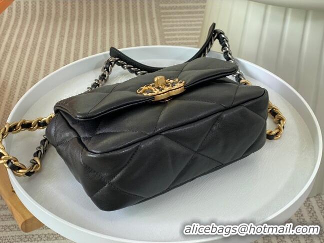 Grade Quality Chanel 19 Shiny Lambskin Mini Flap Bag AS1159 Black 2024