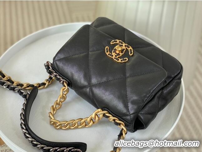 Grade Quality Chanel 19 Shiny Lambskin Mini Flap Bag AS1159 Black 2024