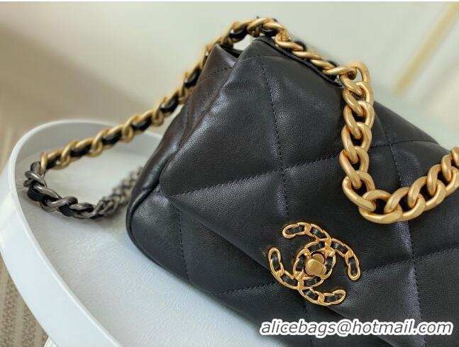 Grade Quality Chanel 19 Shiny Lambskin Mini Flap Bag AS1159 Black 2024