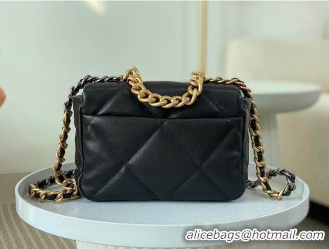 Grade Quality Chanel 19 Shiny Lambskin Mini Flap Bag AS1159 Black 2024