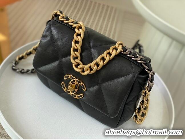 Grade Quality Chanel 19 Shiny Lambskin Mini Flap Bag AS1159 Black 2024