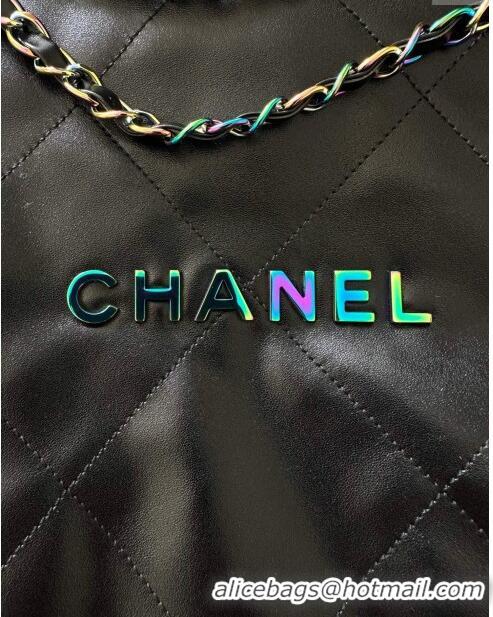 Famous Brand Chanel 22 Calfskin Small Shopping Bag AS3260 with Iridescent Logo Black 2024