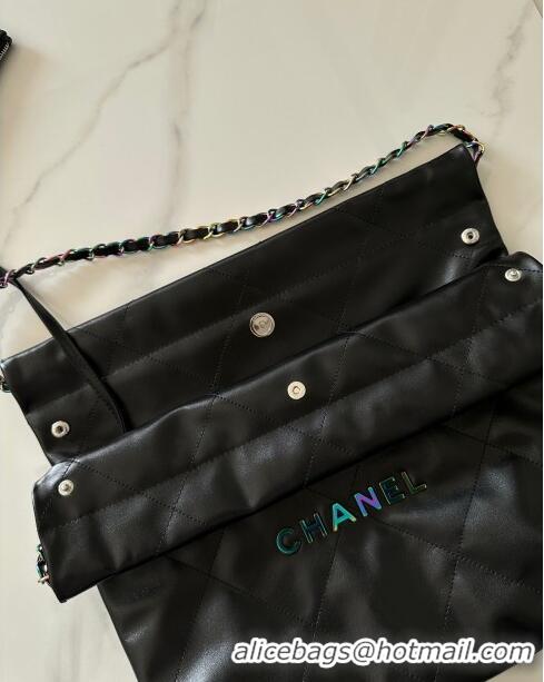 Famous Brand Chanel 22 Calfskin Small Shopping Bag AS3260 with Iridescent Logo Black 2024