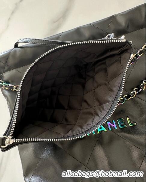 Famous Brand Chanel 22 Calfskin Small Shopping Bag AS3260 with Iridescent Logo Black 2024