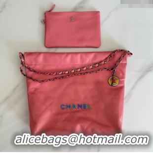 Luxury Cheap Chanel 22 Calfskin Small Shopping Bag AS3260 with Iridescent Logo Pink 2024