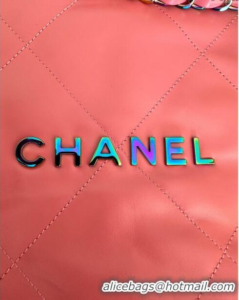 Luxury Cheap Chanel 22 Calfskin Small Shopping Bag AS3260 with Iridescent Logo Pink 2024