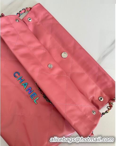 Luxury Cheap Chanel 22 Calfskin Small Shopping Bag AS3260 with Iridescent Logo Pink 2024