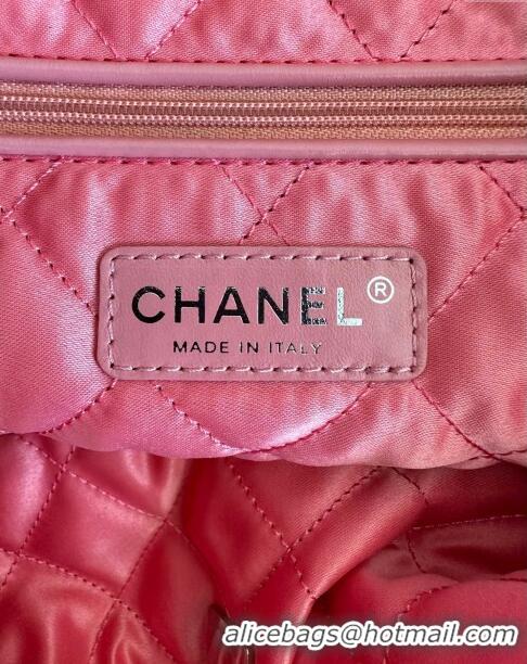 Luxury Cheap Chanel 22 Calfskin Small Shopping Bag AS3260 with Iridescent Logo Pink 2024