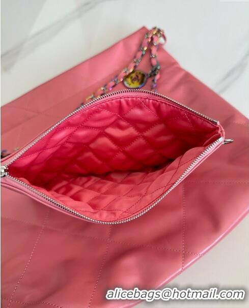 Luxury Cheap Chanel 22 Calfskin Small Shopping Bag AS3260 with Iridescent Logo Pink 2024