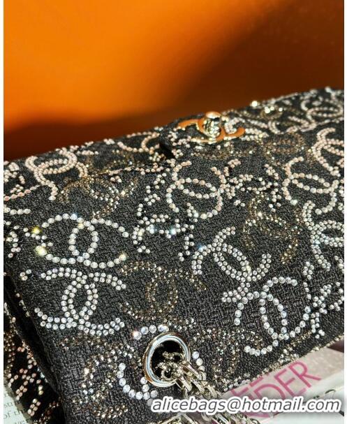 Best Grade Chanel Tweed Medium Flap Bag with Crystals AS2202 Black 2024