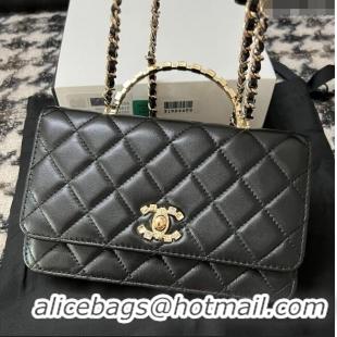 Top Design Chanel Quilted Leather Wallet on Chain WOC with Crystals Handle AP2206 Black 2024