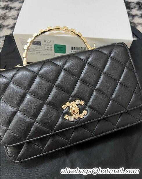 Top Design Chanel Quilted Leather Wallet on Chain WOC with Crystals Handle AP2206 Black 2024