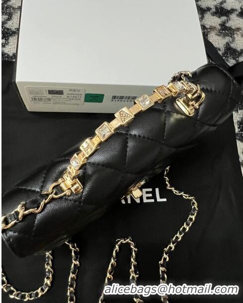 Top Design Chanel Quilted Leather Wallet on Chain WOC with Crystals Handle AP2206 Black 2024