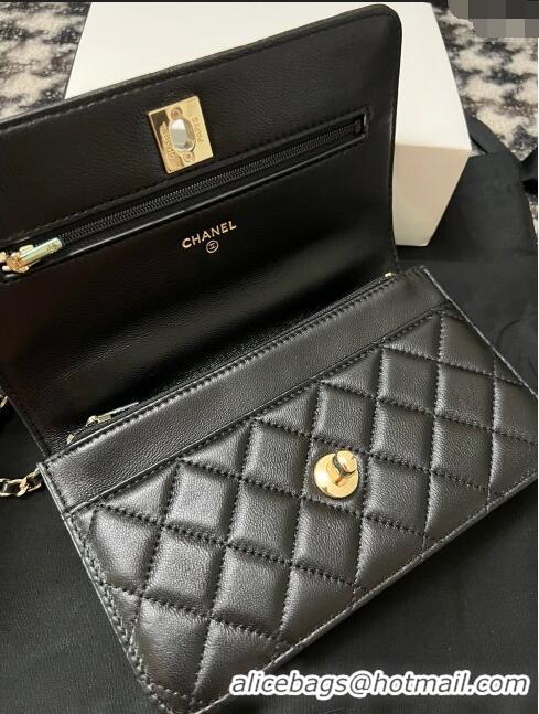 Top Design Chanel Quilted Leather Wallet on Chain WOC with Crystals Handle AP2206 Black 2024