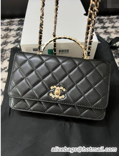 Top Design Chanel Quilted Leather Wallet on Chain WOC with Crystals Handle AP2206 Black 2024