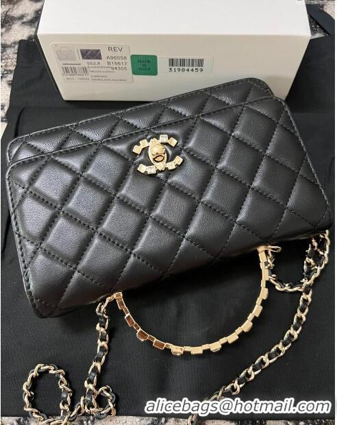 Top Design Chanel Quilted Leather Wallet on Chain WOC with Crystals Handle AP2206 Black 2024