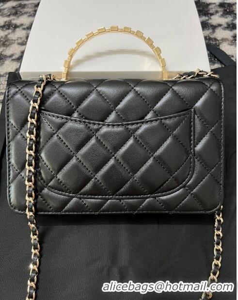 Top Design Chanel Quilted Leather Wallet on Chain WOC with Crystals Handle AP2206 Black 2024