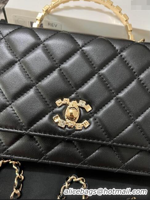 Top Design Chanel Quilted Leather Wallet on Chain WOC with Crystals Handle AP2206 Black 2024