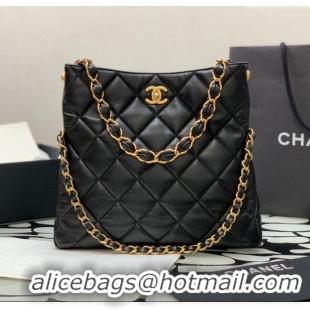 Good Taste Chanel Folded Leather Hobo Bag AS2204 Black 2024