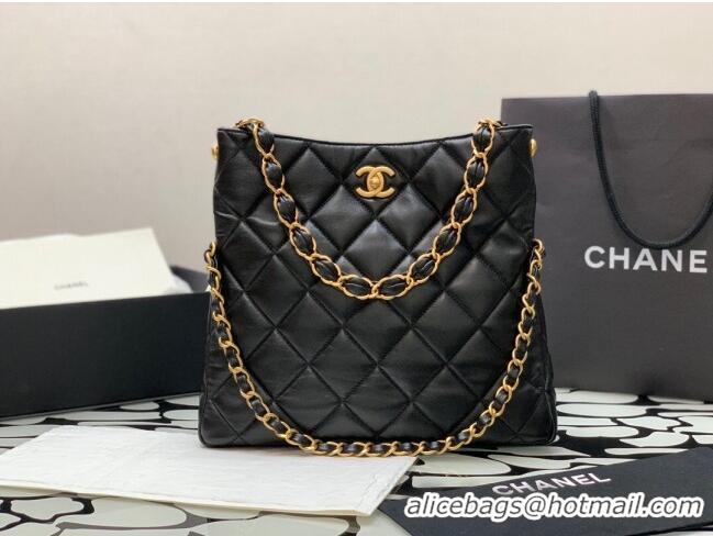 Good Taste Chanel Folded Leather Hobo Bag AS2204 Black 2024