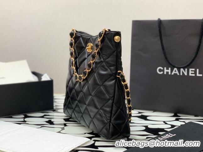 Good Taste Chanel Folded Leather Hobo Bag AS2204 Black 2024