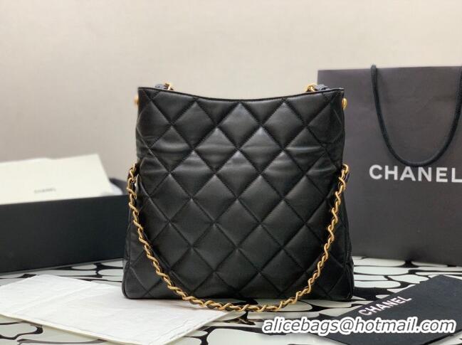 Good Taste Chanel Folded Leather Hobo Bag AS2204 Black 2024