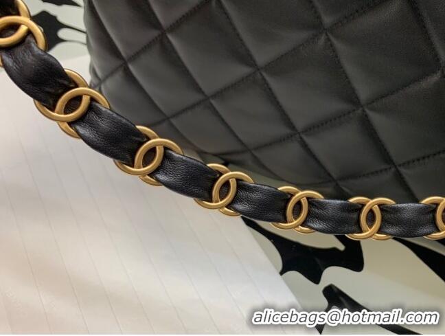 Top Quality Chanel Folded Leather Maxi Hobo Bag AS2205 Black 2024