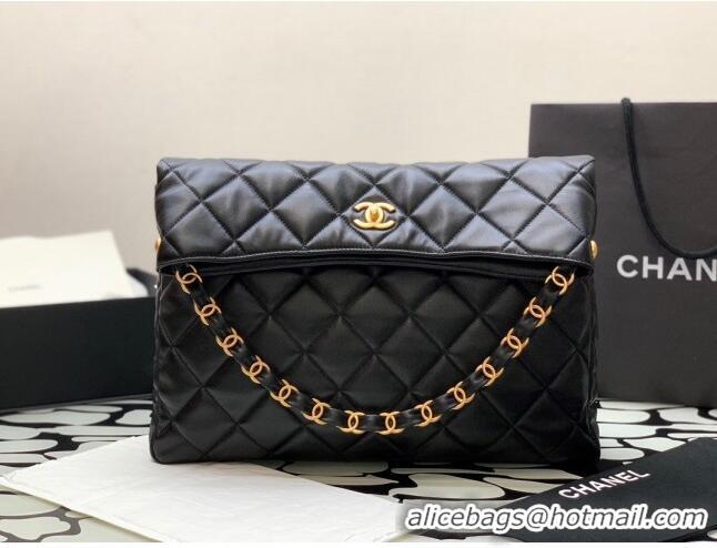 Top Quality Chanel Folded Leather Maxi Hobo Bag AS2205 Black 2024