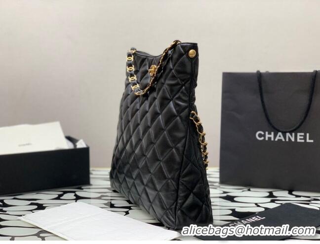 Top Quality Chanel Folded Leather Maxi Hobo Bag AS2205 Black 2024